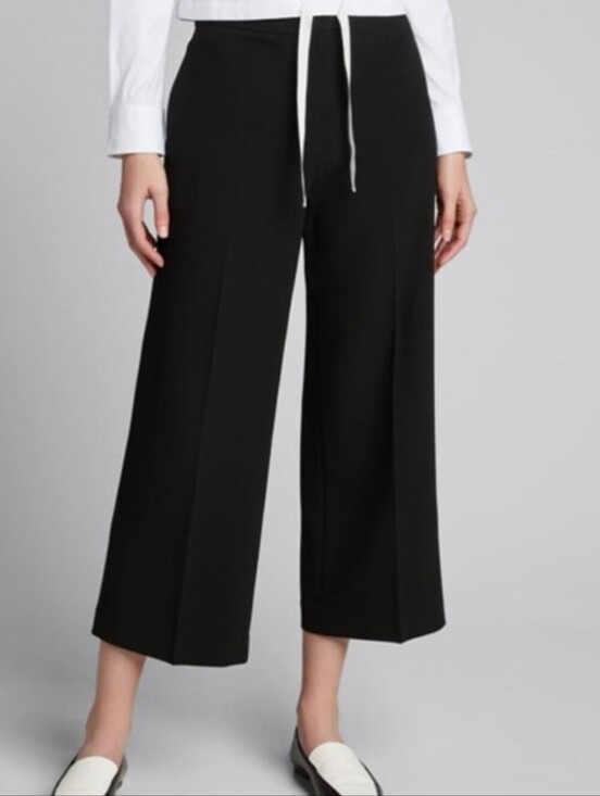 Theory Pants - Theory Wide Pull On Caliber Black Wide-Leg Cropped Linen Blend Ankle Pants Sz L